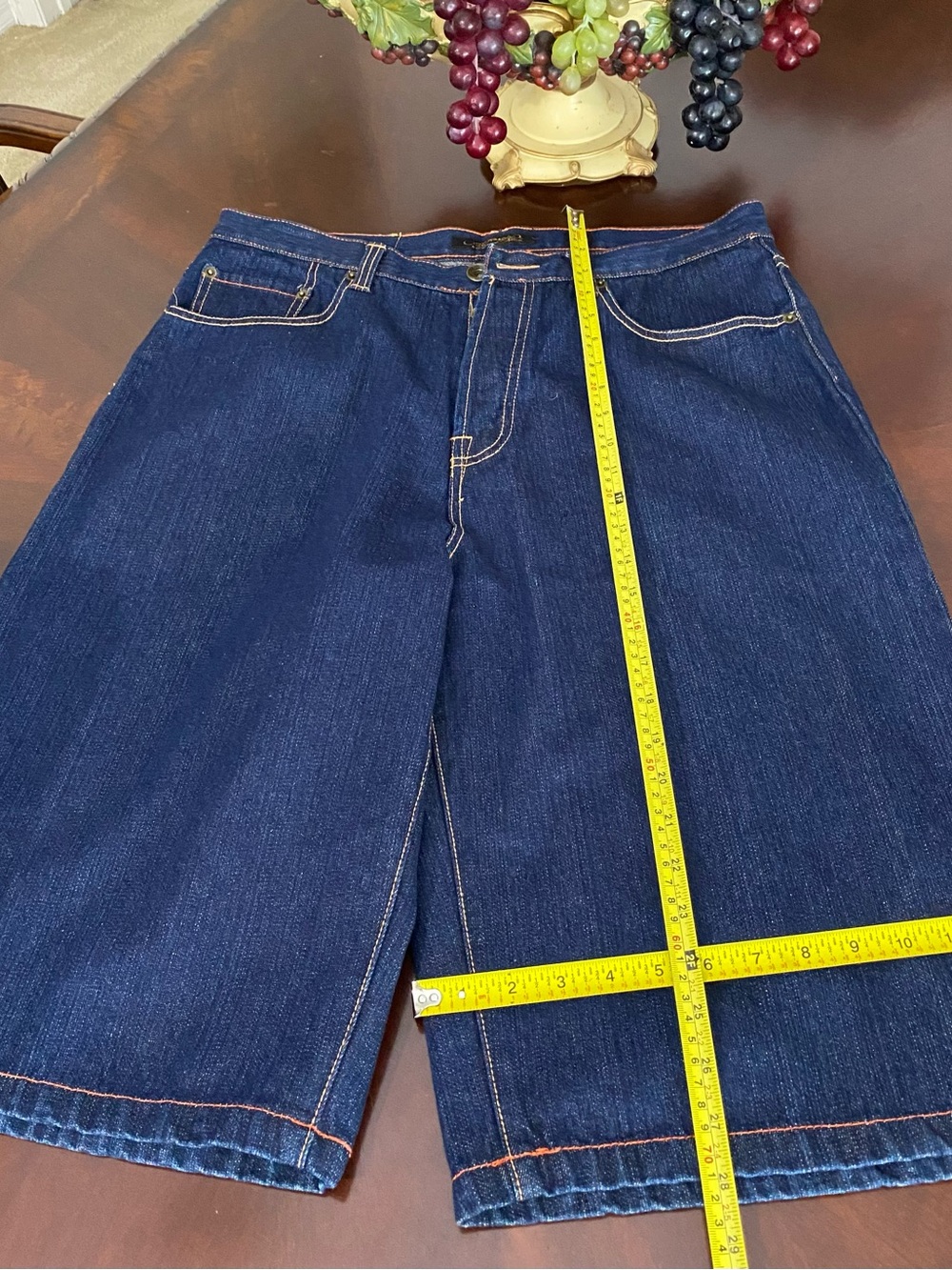 Ed Hardy Dark Blue Denim Jean Shorts with Contrast Stitching - Picture 7 of 10